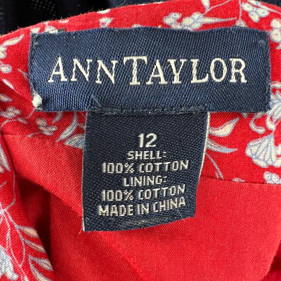 VTG Ann Taylor Red Blue Cami Dress Cotton Floral Print Square Back Tie Size 12 - Picture 8 of 9